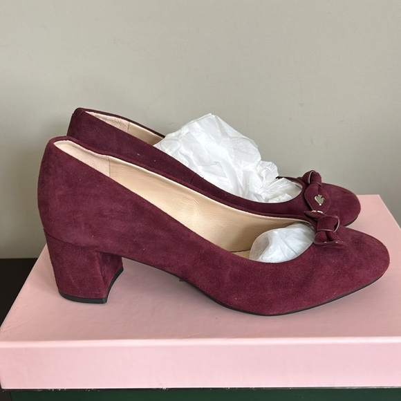 Kate Spade Benice Pumps Suede Cherry Platform Heel Leather Sz 7 NEW - Picture 7 of 10